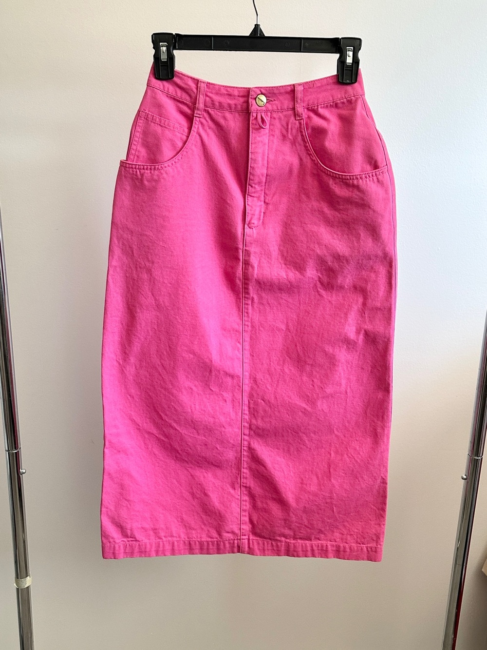 Vintage Unionbay Hot Pink Denim Maxi Skirt 90s Cotton Size 7 or XS Lightweight